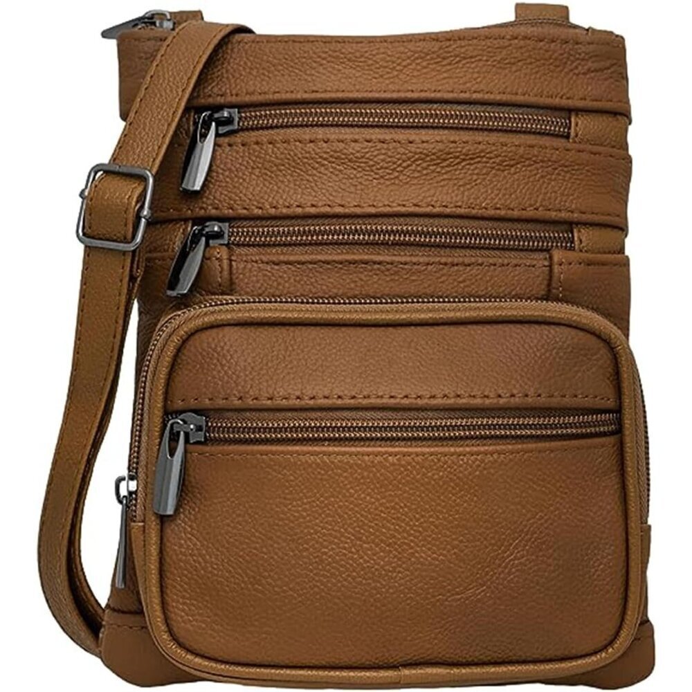 Leather Crossbody Purse for Women Soft Durable Travel Bag with Zippers